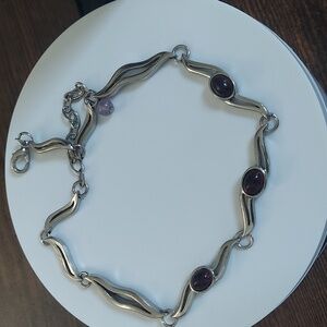 Elegant Silver Ankle Bracelet with Purple Accents